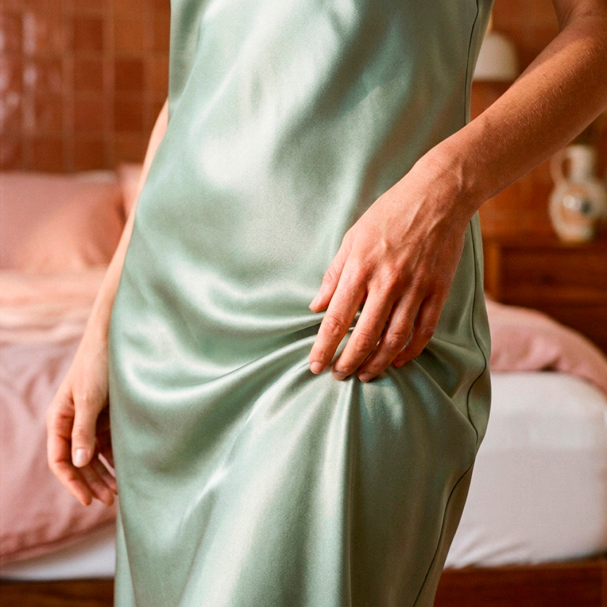 Silk slip - Luméa Sage green