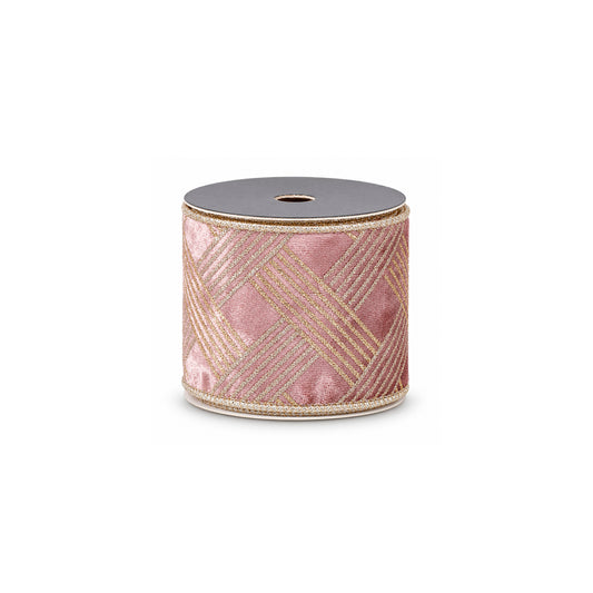 Velvet decorative ribbon on a spool - Pink/champagne Default Title