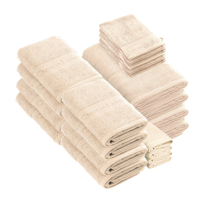 Complete bath linen set combed cotton - Azur - 24 pieces Ivory