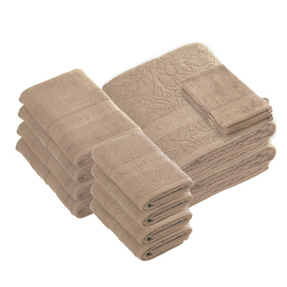 Complete bath linen set combed cotton - Azur - 14 pieces Warm taupe