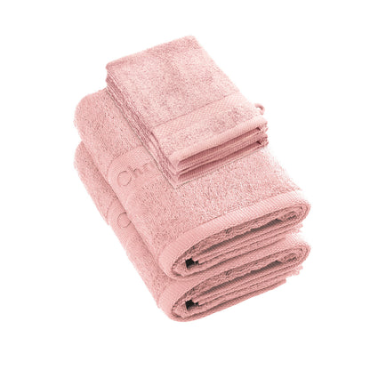 Complete bath linen set combed cotton - Azur - 6 pieces Salmon pink