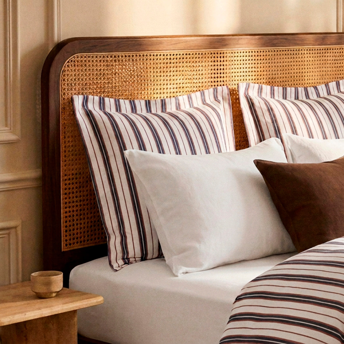 Duvet cover + pillowcase cotton satin - Rivage écarlate White / Blue