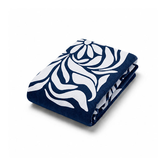 Beach towel cotton velvet - Petal flow Dark blue