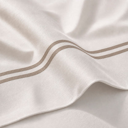 Duvet cover and pillowcase(s) set - 100% cotton sateen TC200 - Nîmes - taupe / white