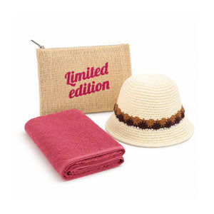Set maxi bath towel + beach hat + pouch Sérénité