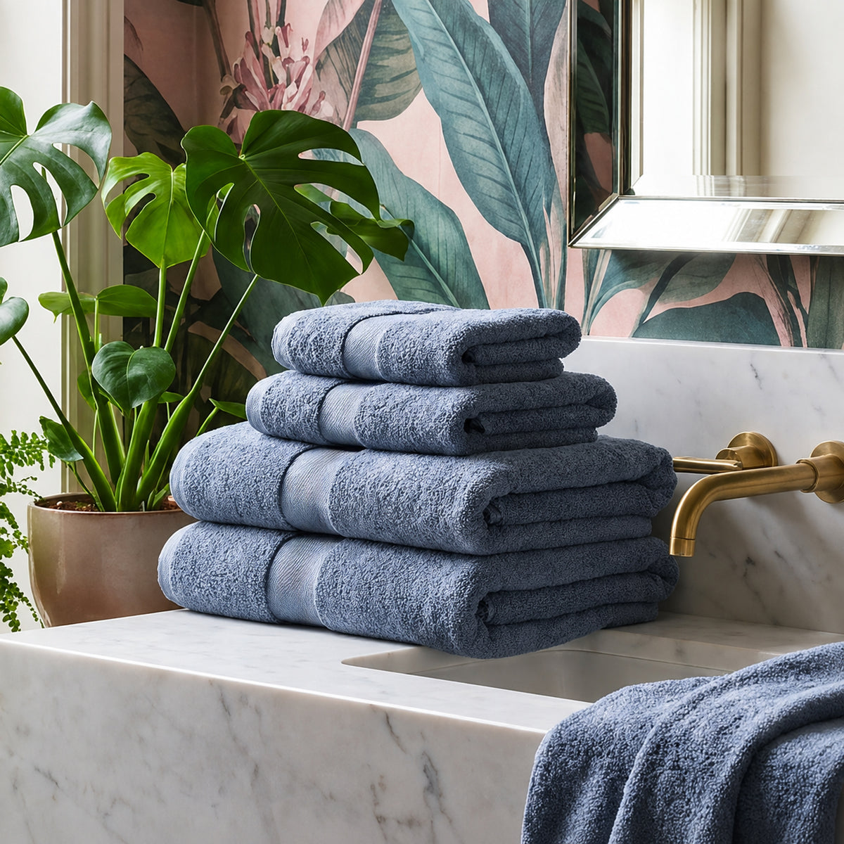 Complete bath linen set combed cotton - Azur - 6 pieces