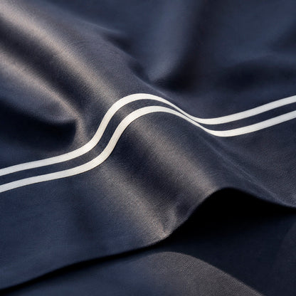 Duvet cover and pillowcase(s) set - 100% cotton sateen TC200 - Nîmes - white / dark blue