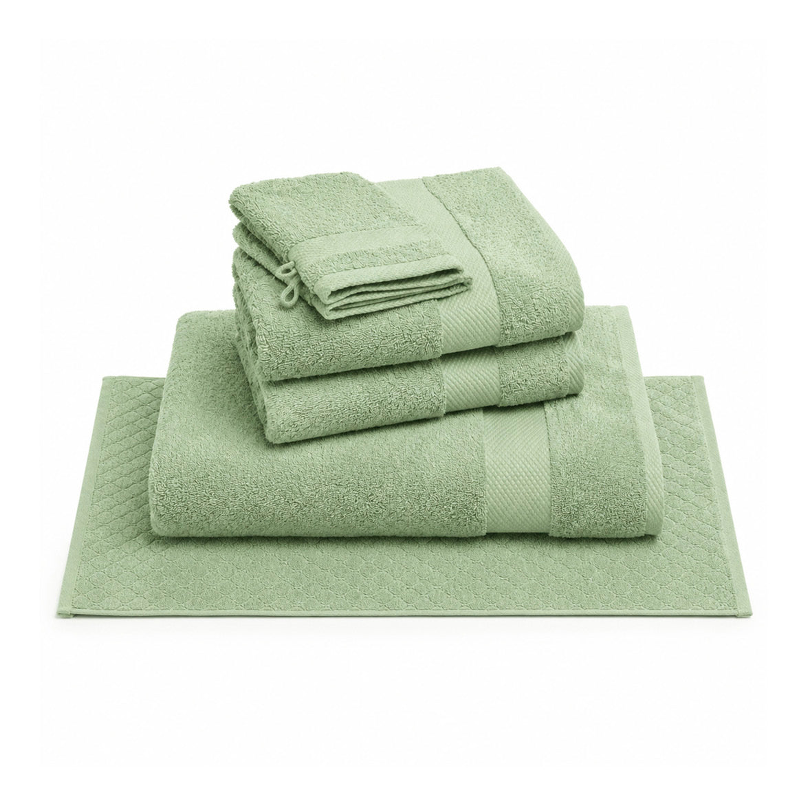 Complete bath linen set combed cotton - Sérénité - 6 pieces Almond green