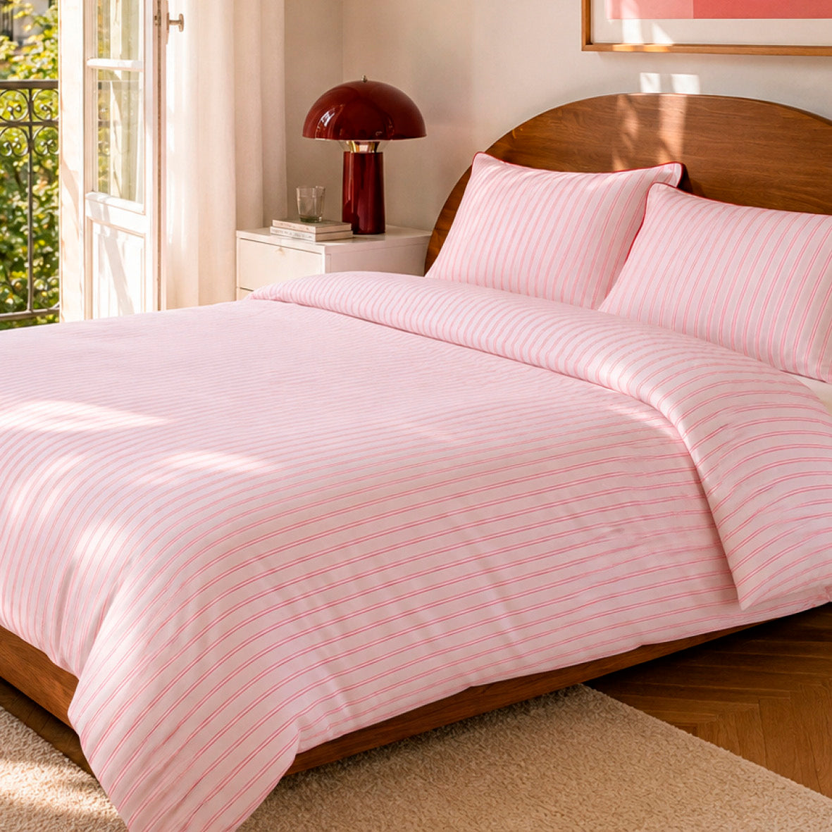Duvet cover + pillowcase cotton satin - Éolia Pink / Red