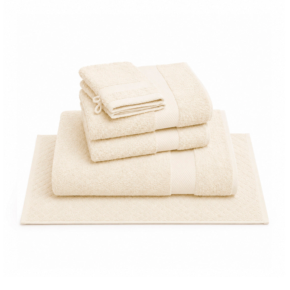 Complete bath linen set combed cotton - Sérénité - 6 pieces Ivory