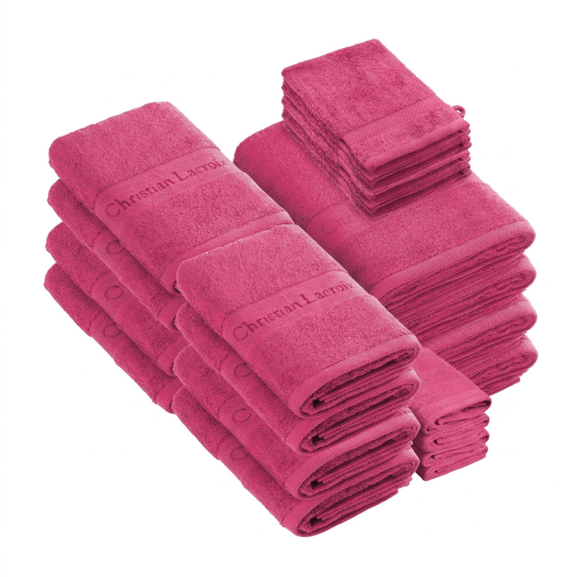 Complete bath linen set combed cotton - Azur - 24 pieces Fuchsia