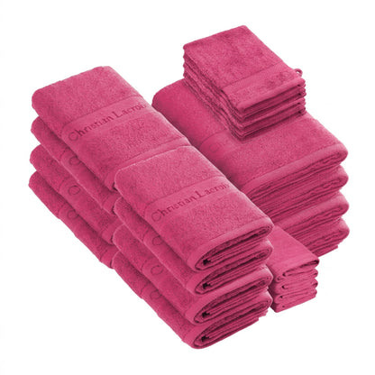 Complete bath linen set combed cotton - Azur - 24 pieces Fuchsia