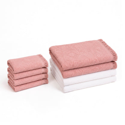 Complete bath linen set combed cotton Jacquard S - Volute - 8 pieces