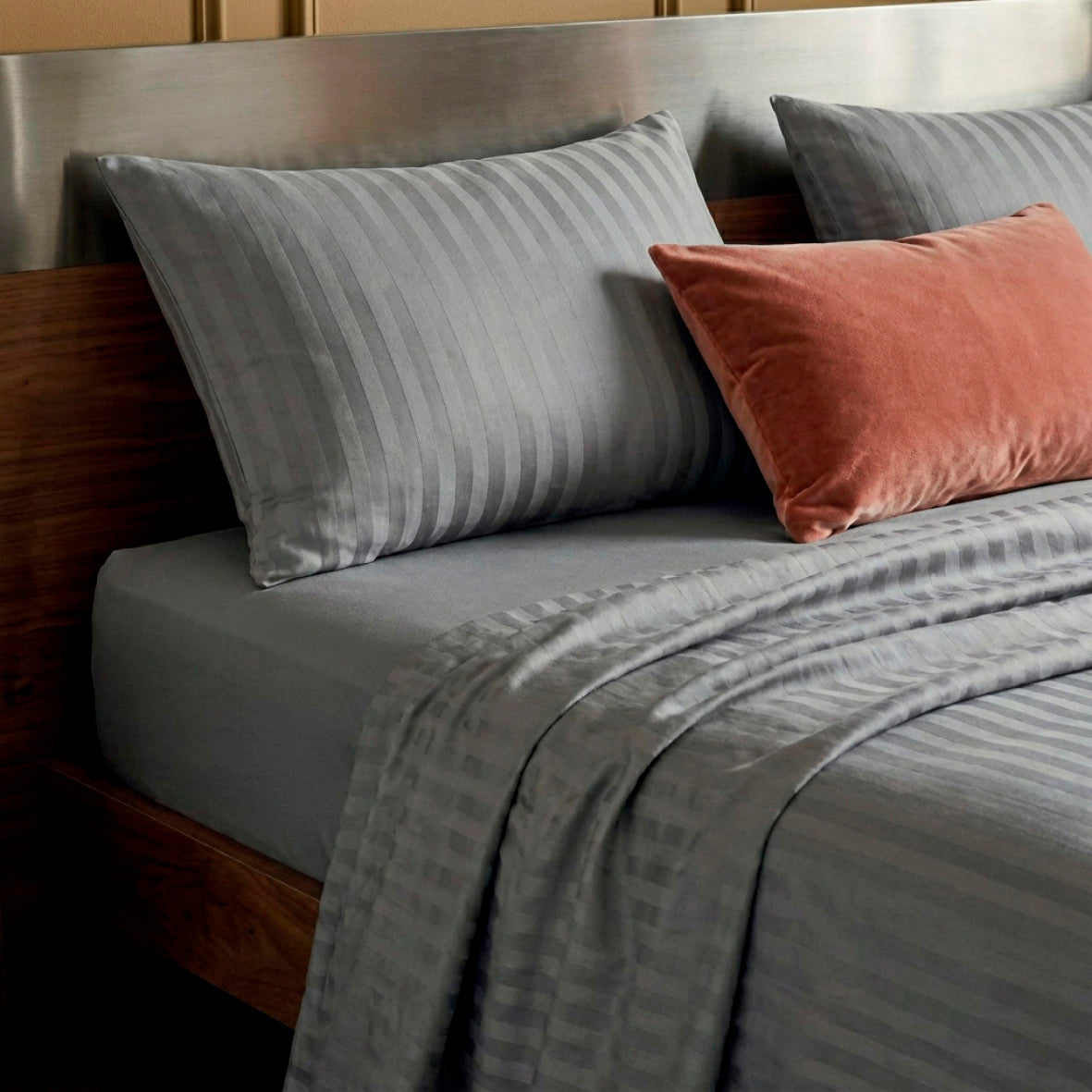 Flat sheet cotton satin - Dobby stripe woven Graphite