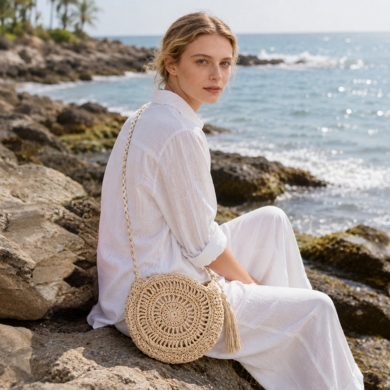 Woven crossbody bag - Soleya Camel