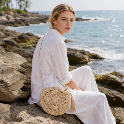 Woven crossbody bag - Soleya Camel
