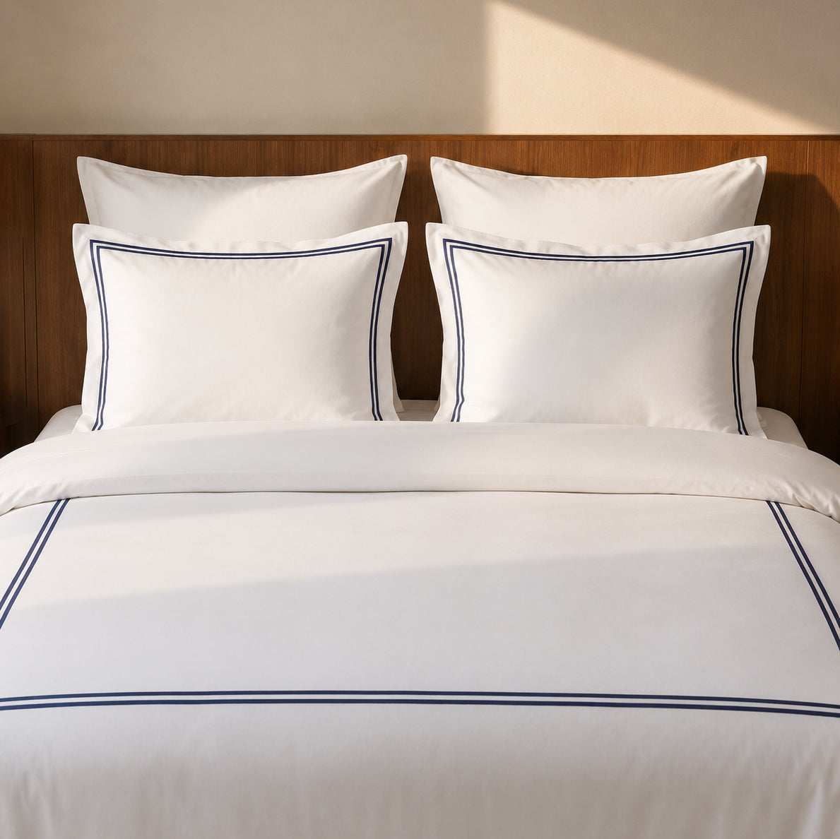 Duvet cover and pillowcase(s) set - 100% cotton sateen TC200 - Nîmes - dark blue / white