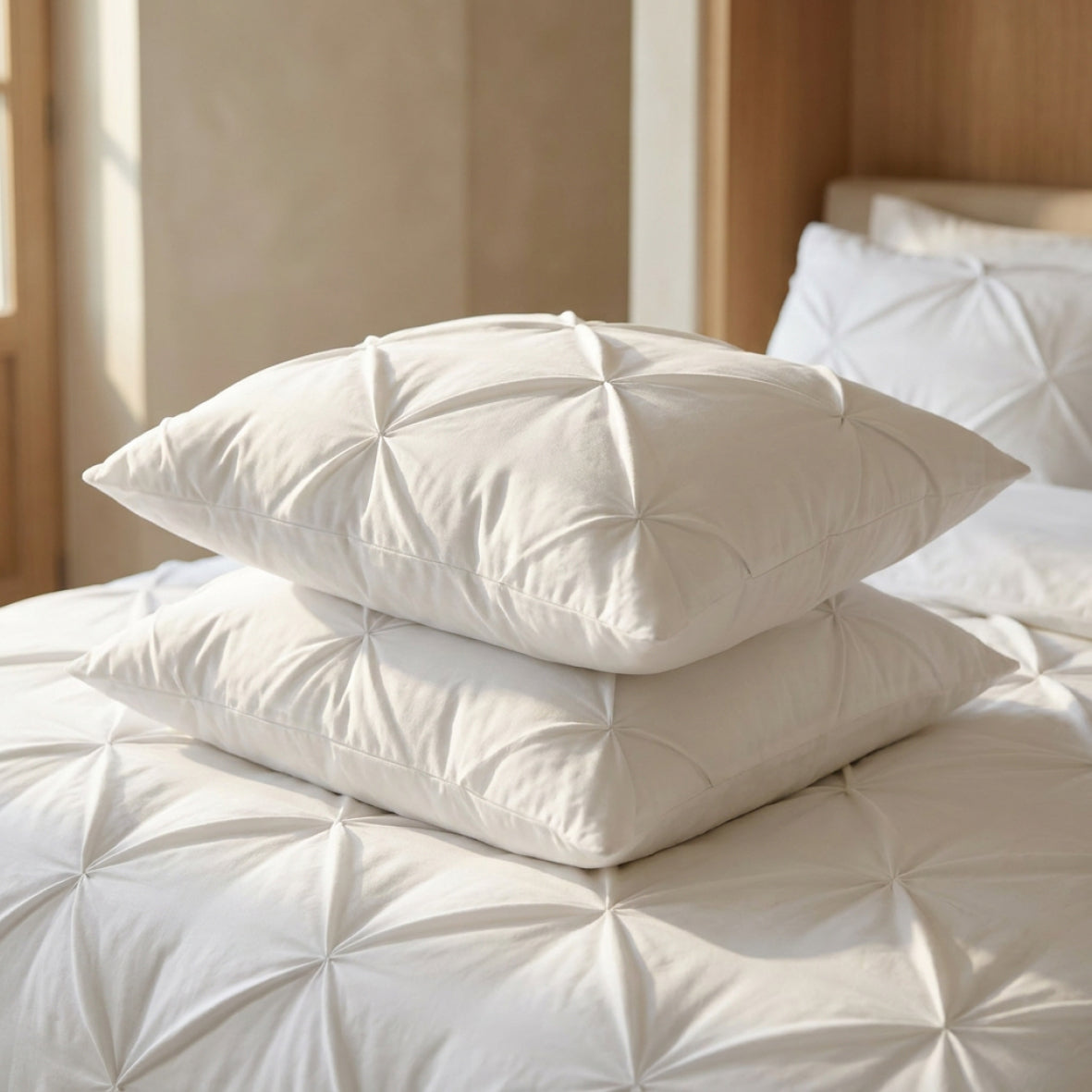 Pillowcase cotton satin pleated - Freesia White