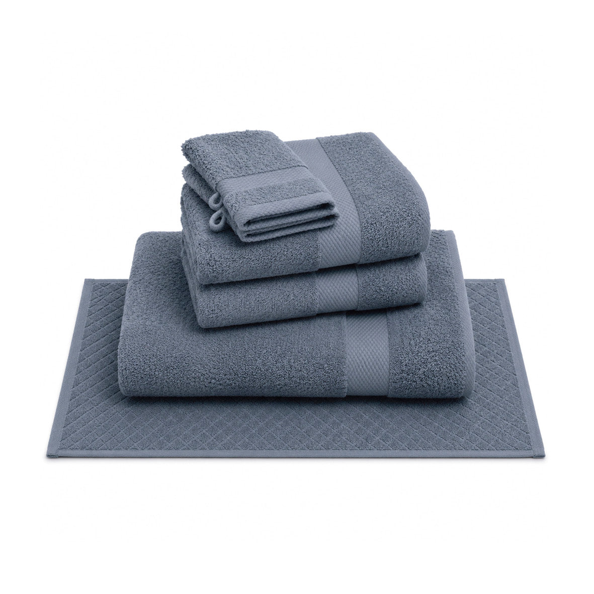 Complete bath linen set combed cotton - Sérénité - 6 pieces Blue grey