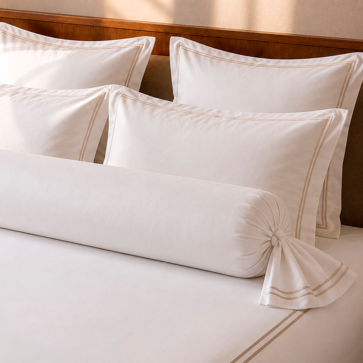 Bolster case - 100% cotton sateen TC200 - Nîmes - taupe / white