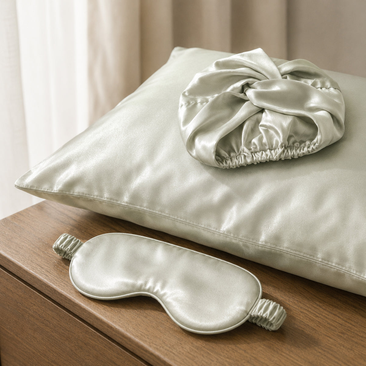 3-piece set - 100% mulberry silk 19 momme - Brume de soie - sage green