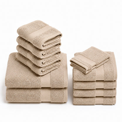 Complete bath linen set combed cotton - Sérénité - 12 pieces Taupe