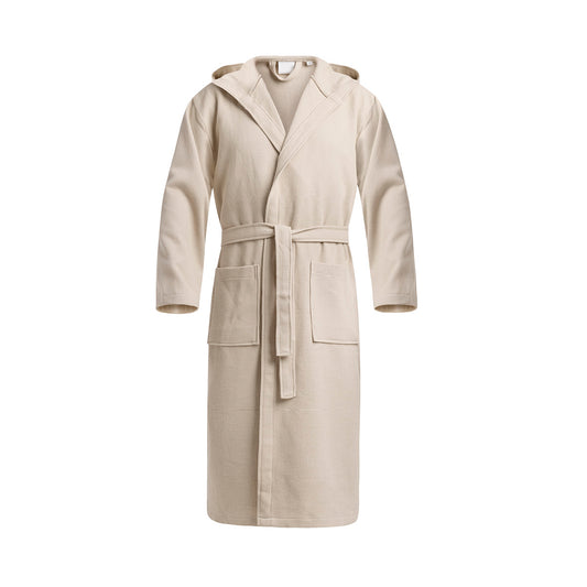 Hooded bathrobe cotton velvet - Nid d'abeille Taupe
