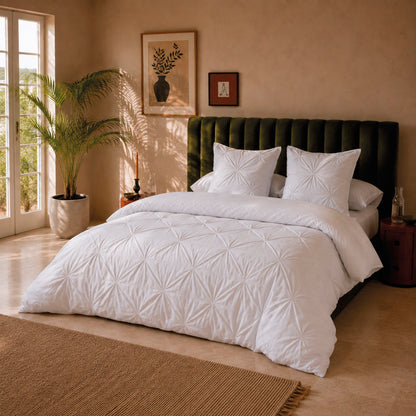 Duvet cover + pillowcase cotton satin pleated - Lys White