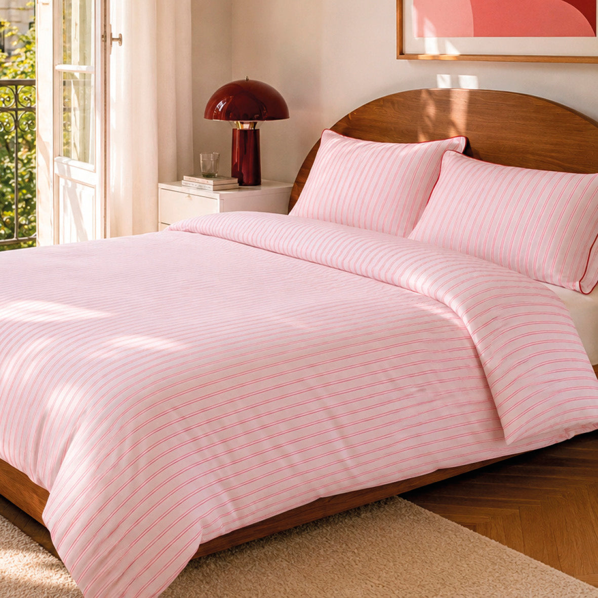 Pillowcase cotton satin - Éolia Pink / Red