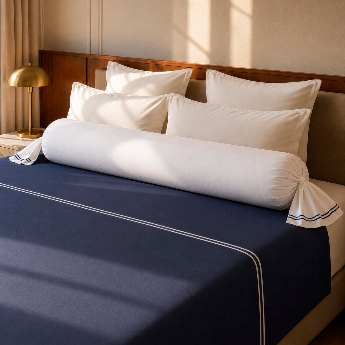 Bolster case - 100% cotton sateen TC200 - Nîmes - dark blue / white