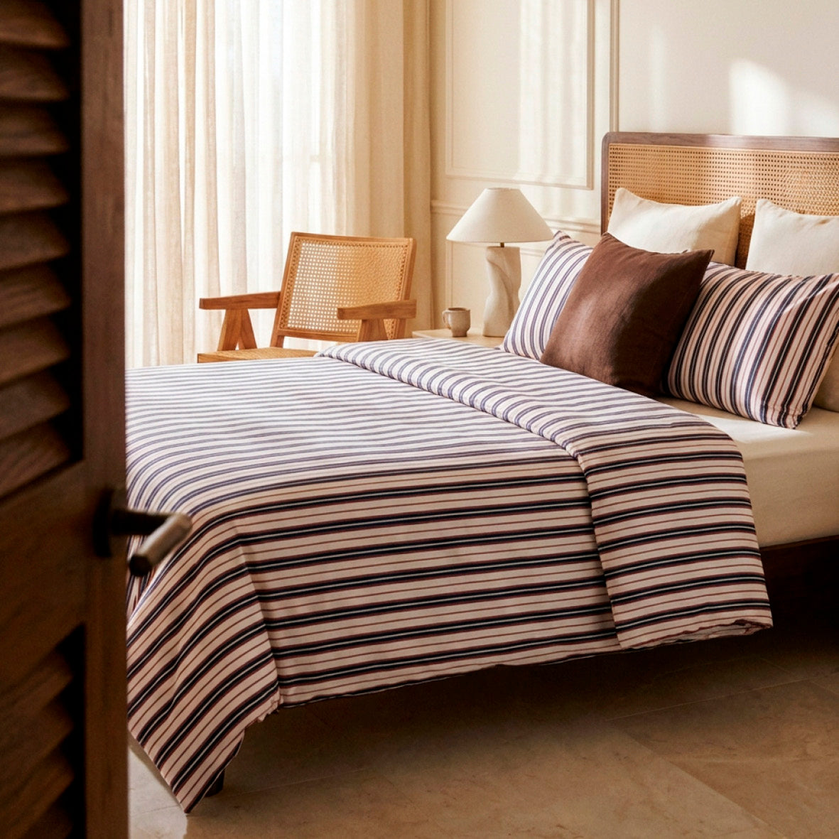 Flat sheet cotton satin - Rivage écarlate White / Blue