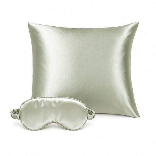 Pillowcase + eyemask silk - Nuit de soie Sage green