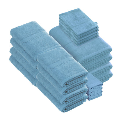 Complete bath linen set combed cotton - Azur - 24 pieces Sky blue