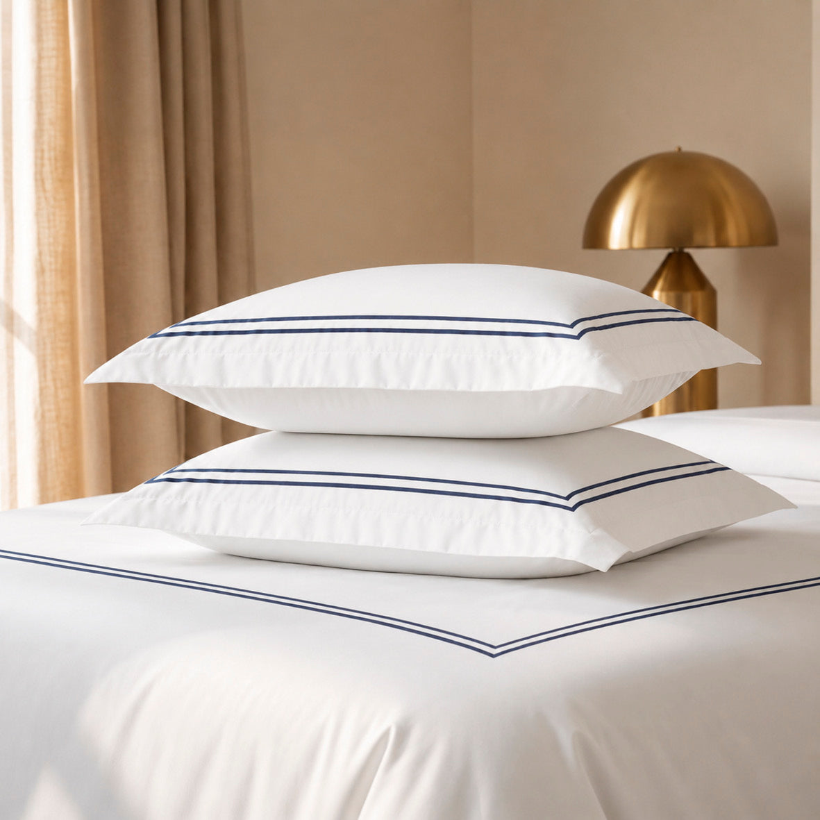 2 pillowcases - 100% cotton sateen TC200 - Nîmes - dark blue / white