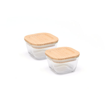 Set of 4 containers in high borosilicate glass with lid - transparent