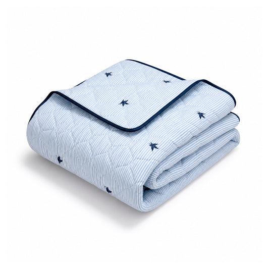 Bedspread cotton satin - Canards rayés Blue