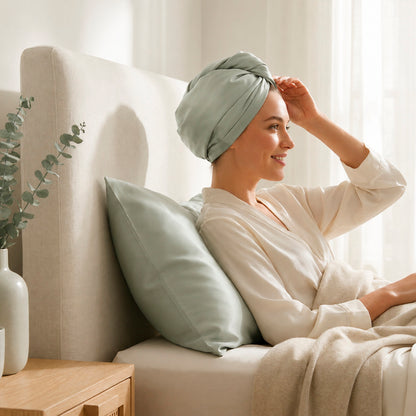Pillowcase + nightcap silk - Lunéia Sage green