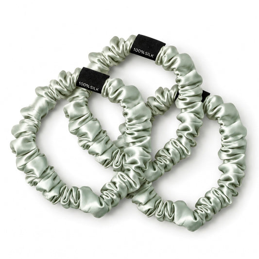 Set of 3 skinny scrunchies silk - Aflora Sage green