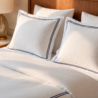 2 pillowcases - 100% cotton sateen TC200 - Nîmes - dark blue / white