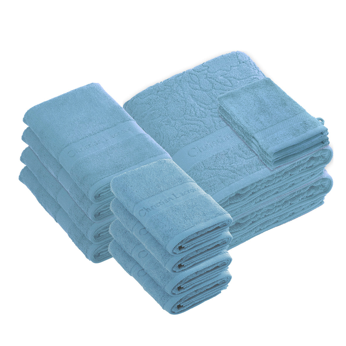 Complete bath linen set combed cotton - Azur - 14 pieces Sky blue