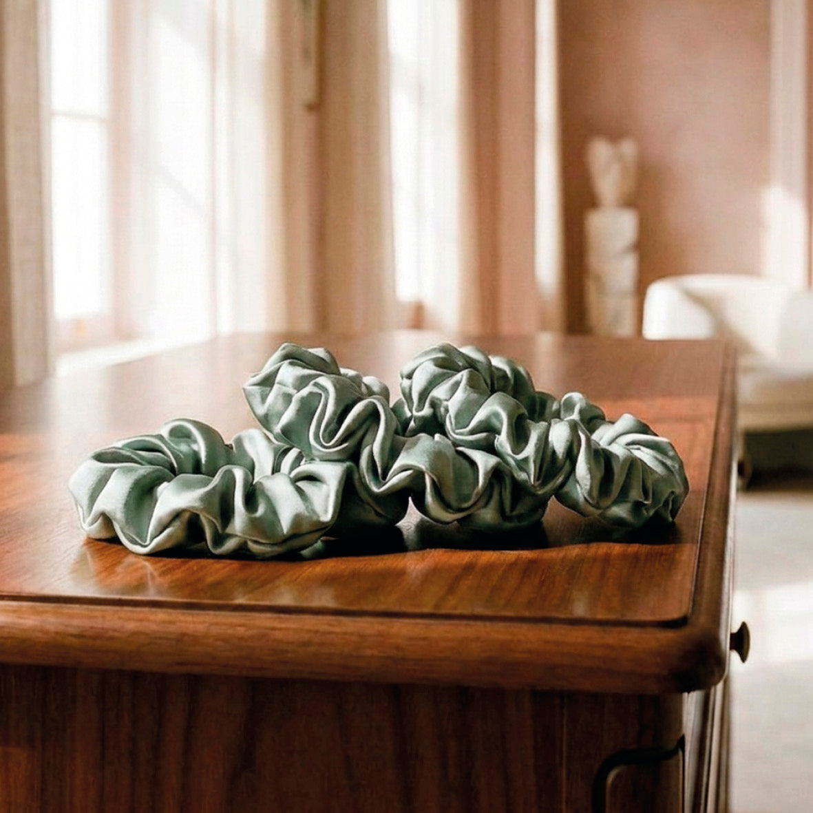 Set of 3 skinny scrunchies silk - Néora Sage green - D 6 cm