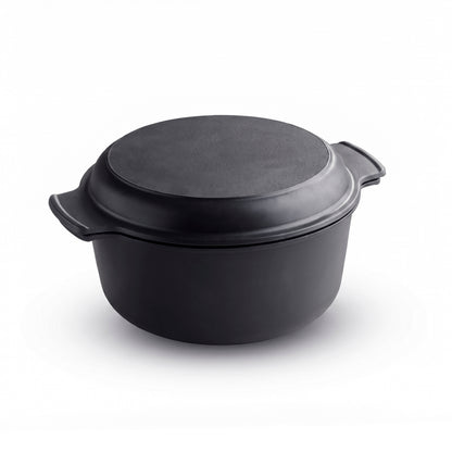 Enamelled cast iron casserole with multifunctional lid - black - 26 cm
