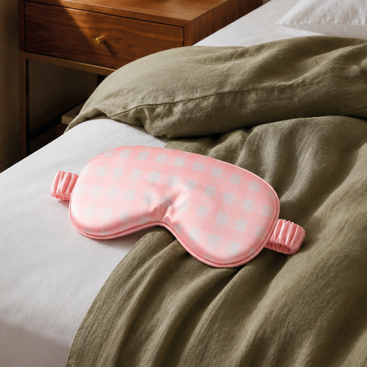 Eyemask silk - Éclipse Pink gingham - 8.5 x 20.5 cm