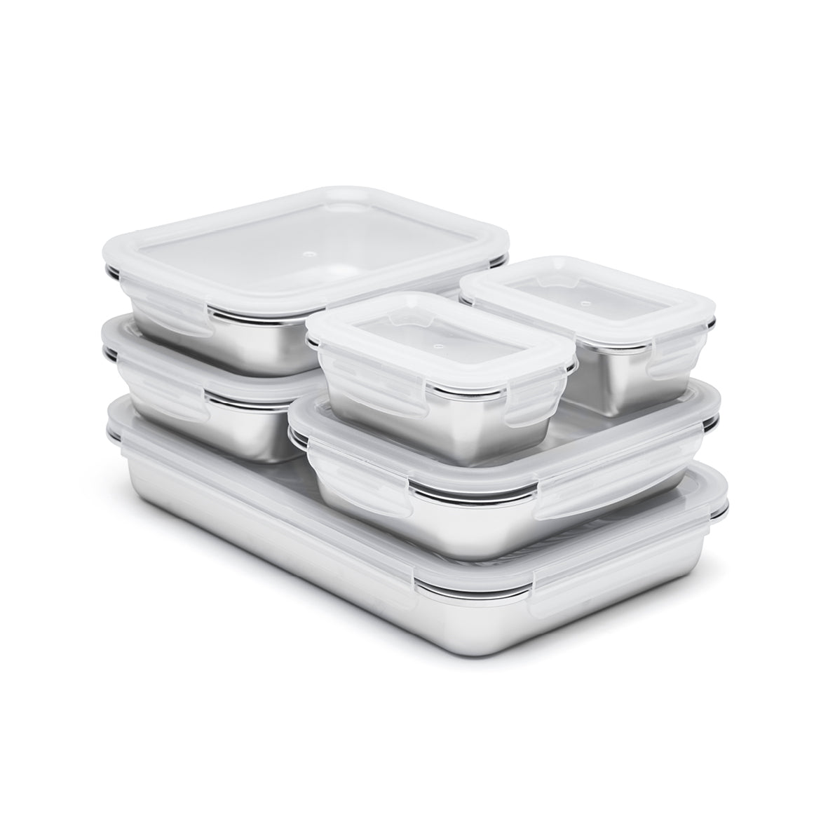 Set of 6 stainless steel containers with lid - silver