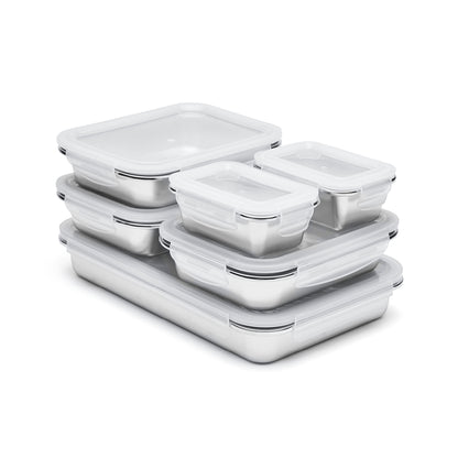 Set of 6 stainless steel containers with lid - silver