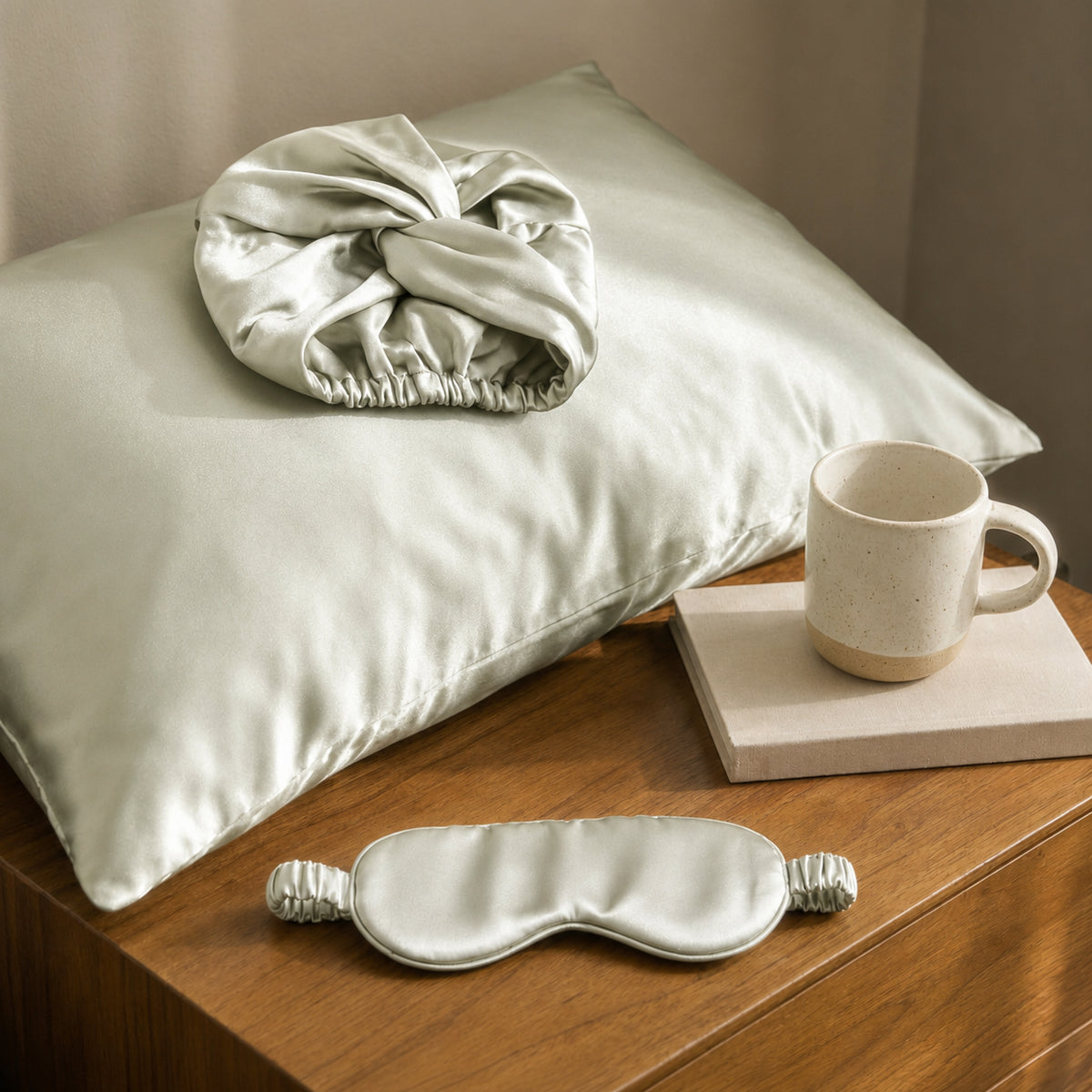 3-piece set - 100% mulberry silk 19 momme - Brume de soie - sage green