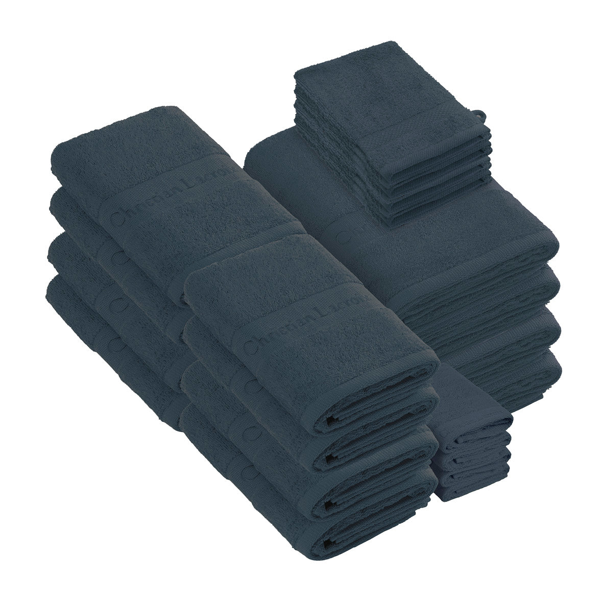 Complete bath linen set combed cotton - Azur - 24 pieces Navy blue