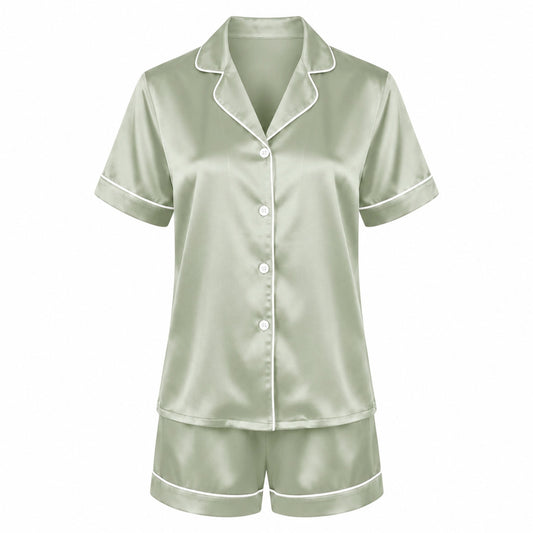 Short pajamas set silk - Maëlla Sage green