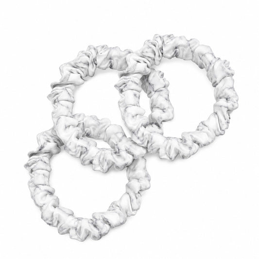 Set of 3 skinny scrunchies silk - Néora Grey marble - D 6 cm