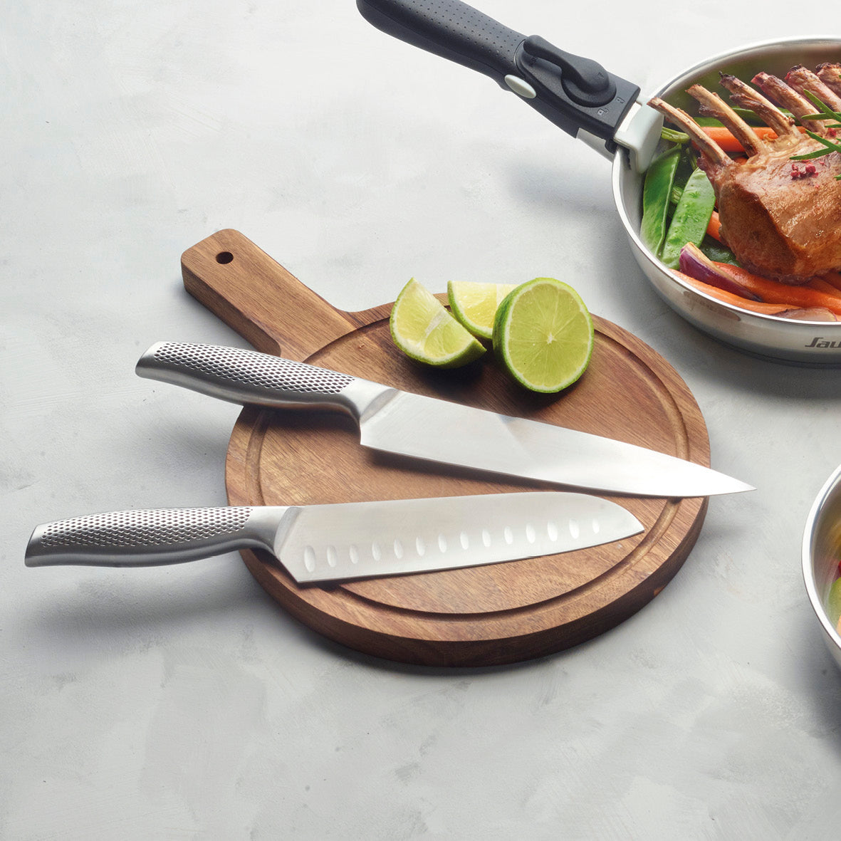 Set of 5 knives silver: chef's knife + slicing knife + paring knife + bread knife + utility knife + knife holder wood - Silver